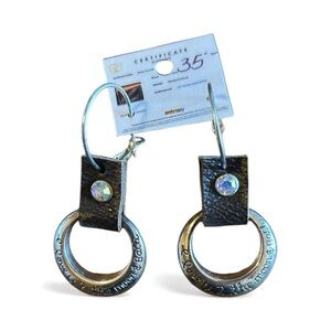 Silver and Black Leather Hoop Earrings